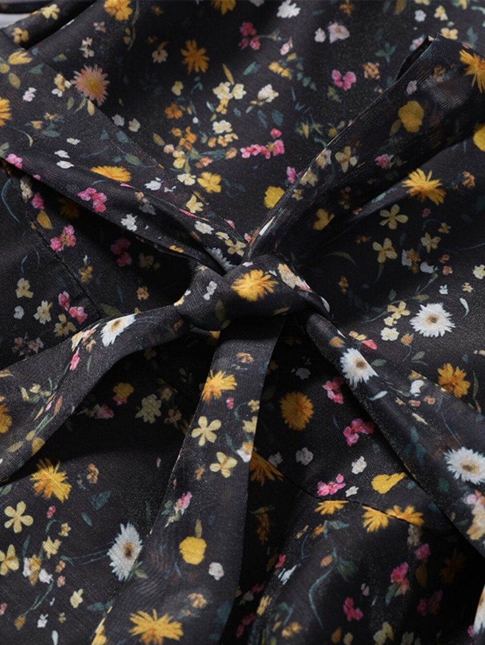 Casual Printed Long Bow Dress Women Chic V-Neck Short Puff Sleeve Waist-Closed - Picture 10 of 13
